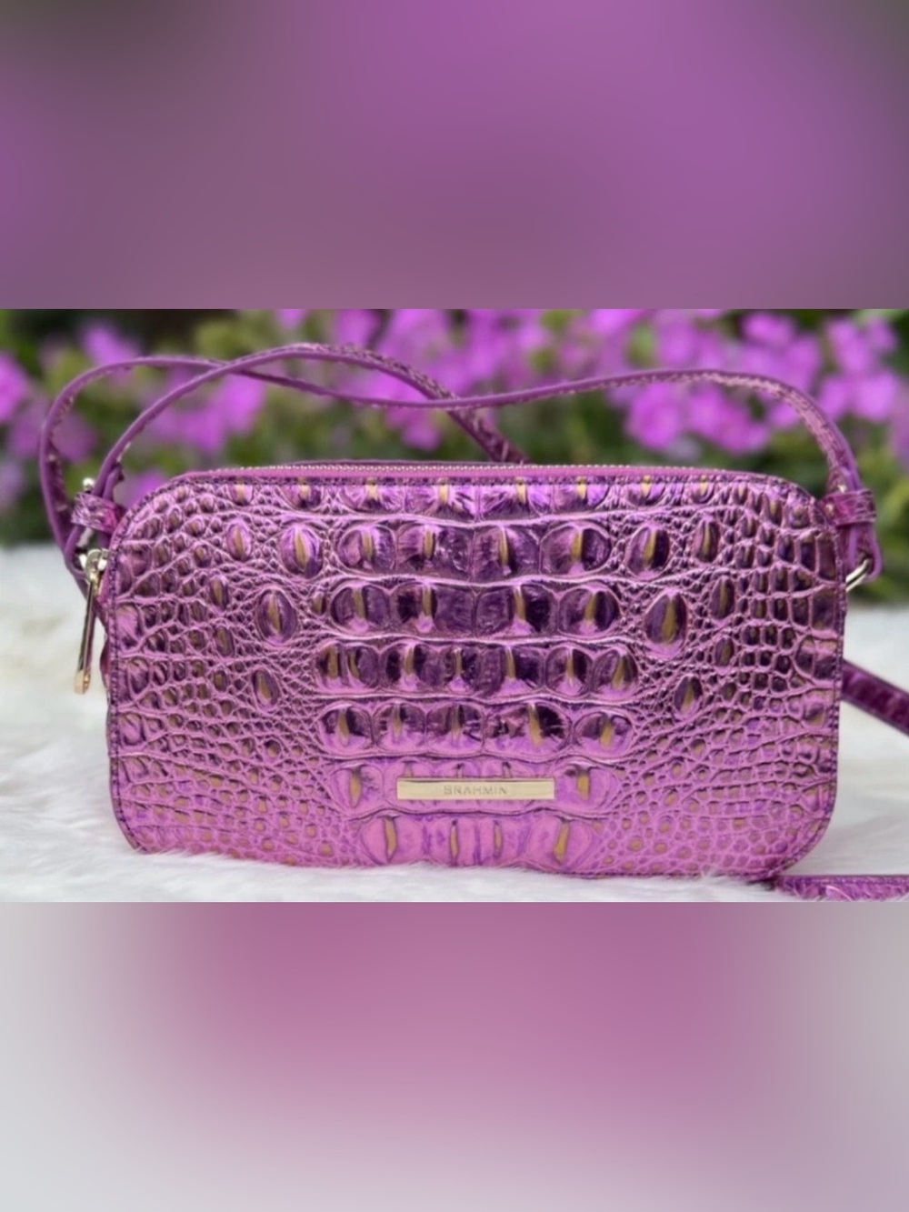 Brahmin Metallic Purple Embossed Leather Wristlet
